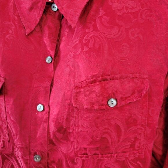 Chico's Design Blouse Red Silk Linen Blend XL 16 Jacquard embossed (their sz 2) - Picture 3 of 11